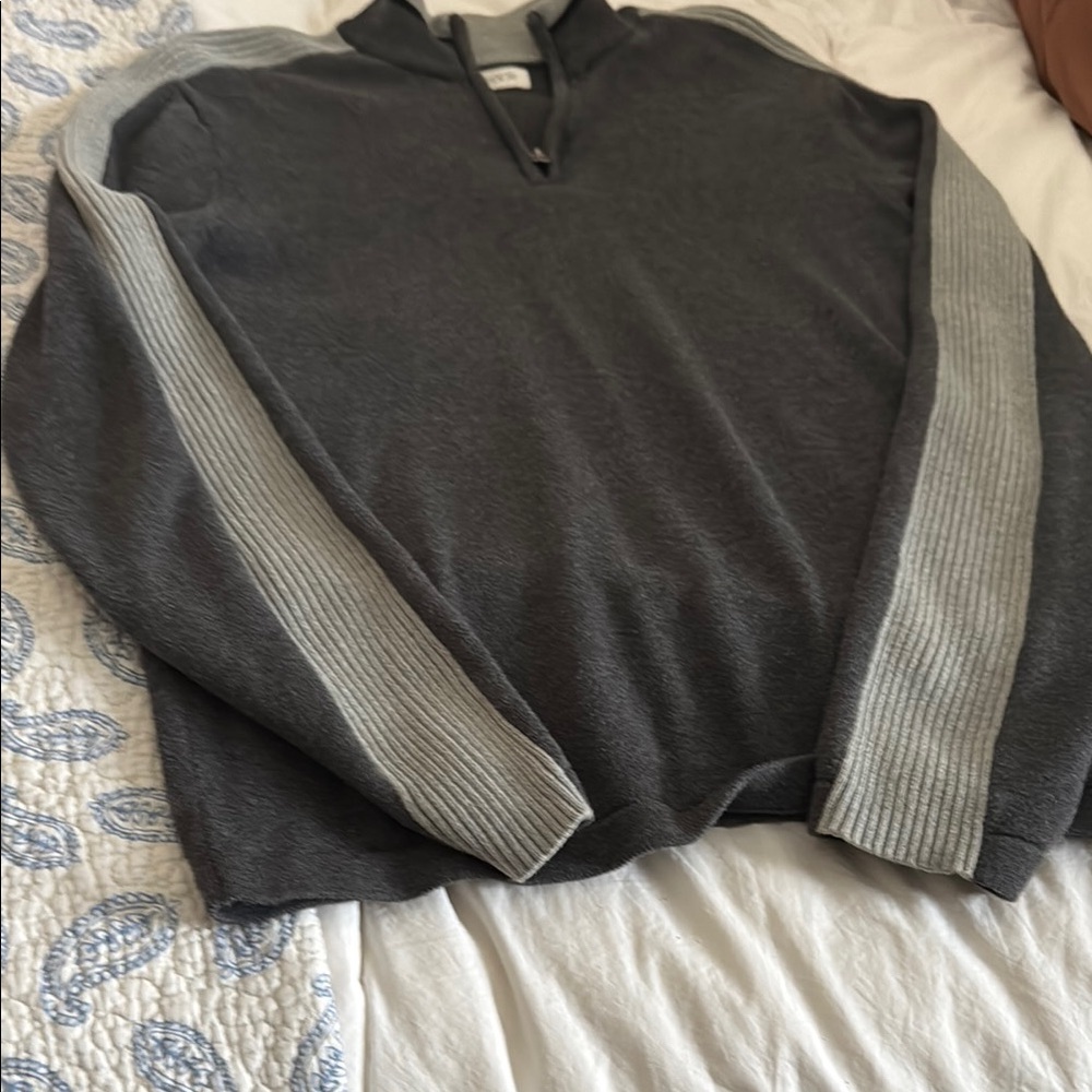 Gray Zip Up Sweater with Textured Sleeves